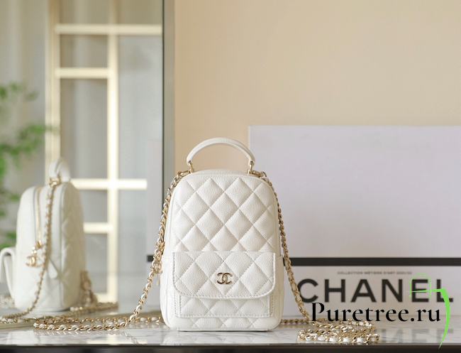 CHANEL | CC Mini Classic Backpack Carviar In White  - 1
