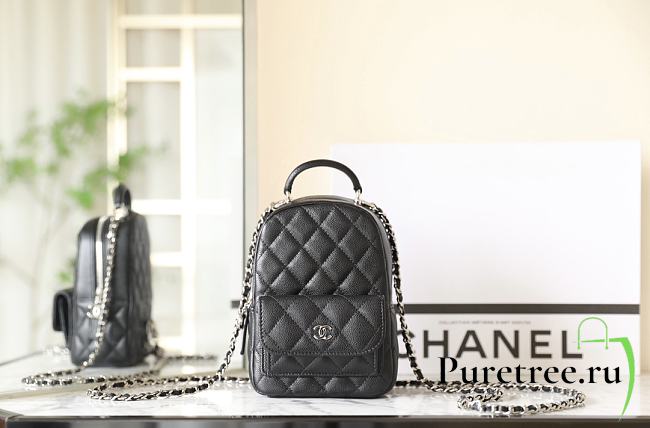 CHANEL | CC Mini Classic Backpack Carviar Silver Hardware In Black - 1