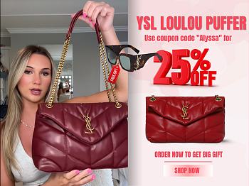 YSL LOULOU PUFFER Red Leather Golden Harware 35cm | 577475