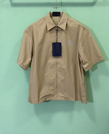 PRADA | printed zipper short-sleeved shirt beige
