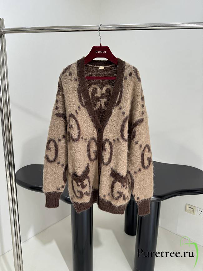 GUCCI | Reversible GG Mohair Wool Cardigan In Beige & Brown - 1