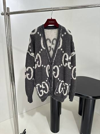 GUCCI | Reversible GG Mohair Wool Cardigan In Dark grey & off-white