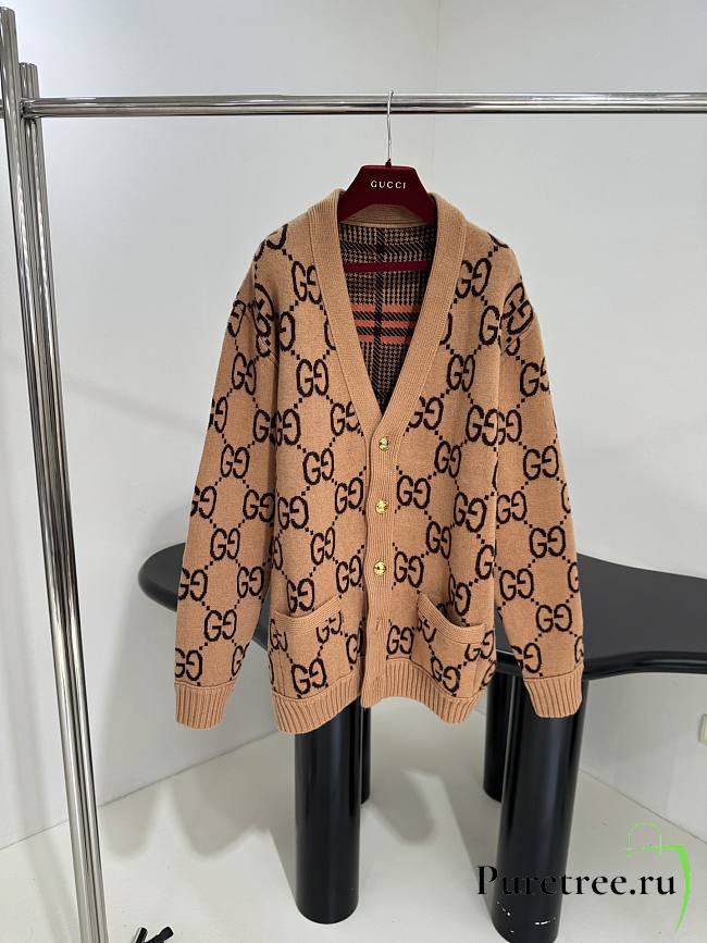 GUCCI | Reversible GG Mohair Wool Cardigan In Brown  - 1