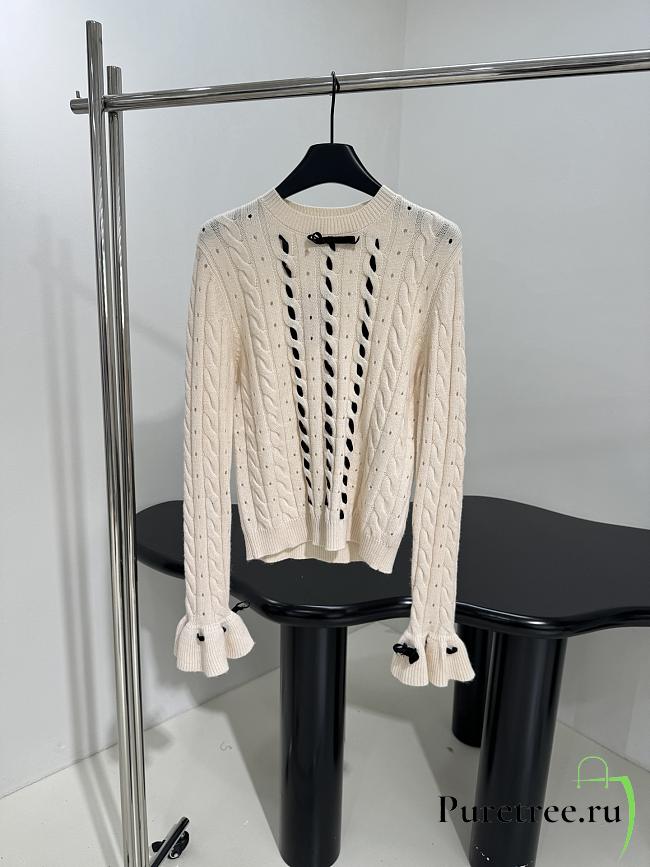 Valentino Wool Ruffle Sleeve Sweater In Beige - 1