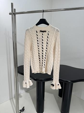 Valentino Wool Ruffle Sleeve Sweater In Beige