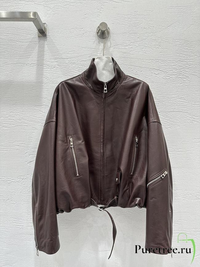 Loewe wide-leg motorcycle leather jacket in burgundy - 1