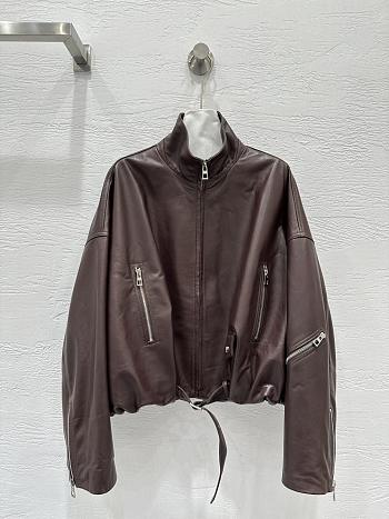 Loewe wide-leg motorcycle leather jacket in burgundy
