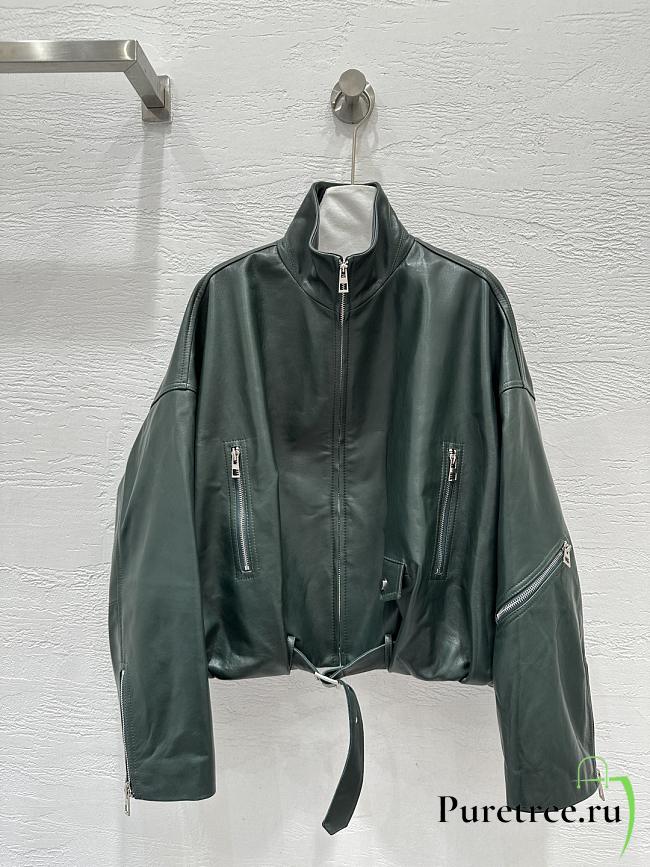 Loewe wide-leg motorcycle leather jacket in green  - 1