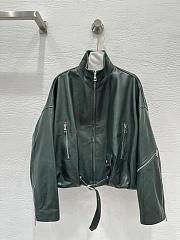 Loewe wide-leg motorcycle leather jacket in green  - 1