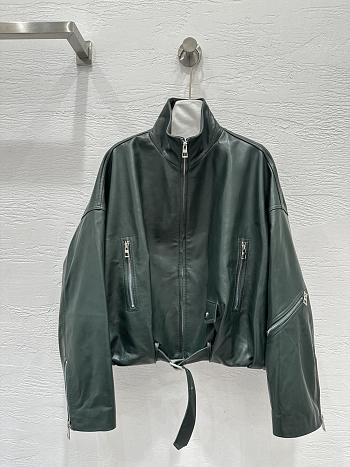 Loewe wide-leg motorcycle leather jacket in green 