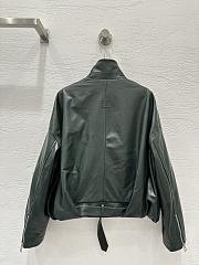 Loewe wide-leg motorcycle leather jacket in green  - 3