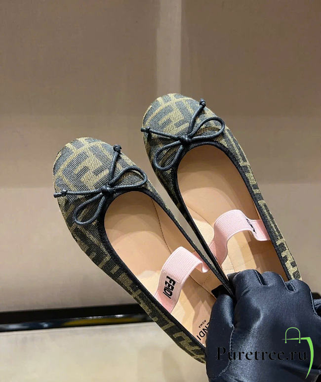 FENDI | Junior Ballerinas Tobacco jacquard ballerina - 1