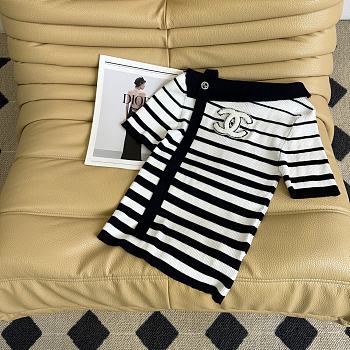 CHANEL | shoulder ribbon knit short-sleeved top