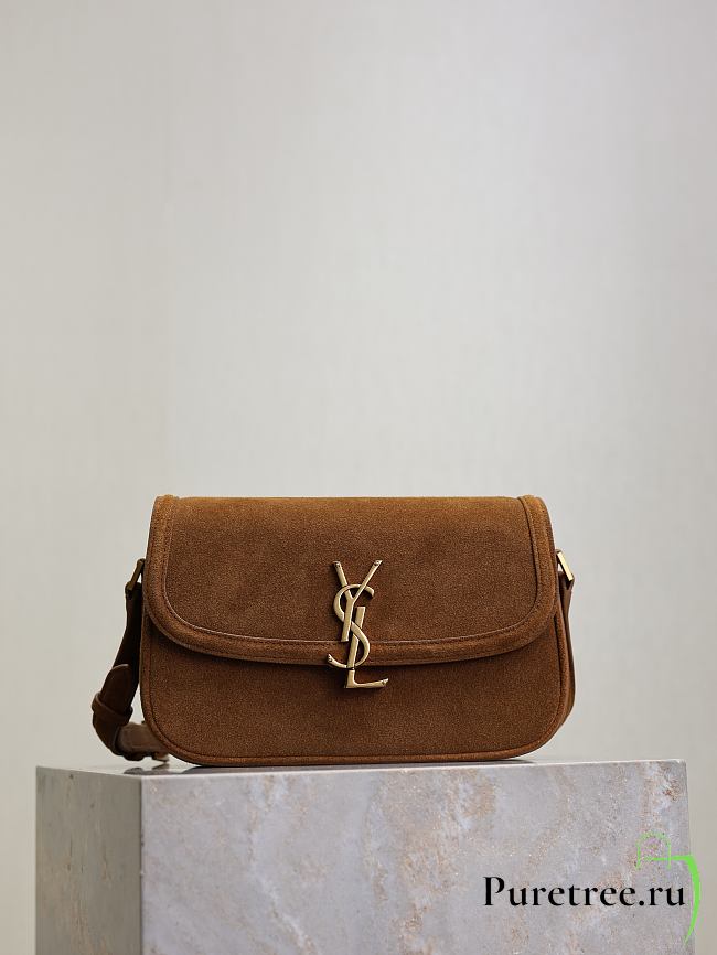 YSL | SAINT LAURENT Solferino small suede shoulder bag in brown - 1