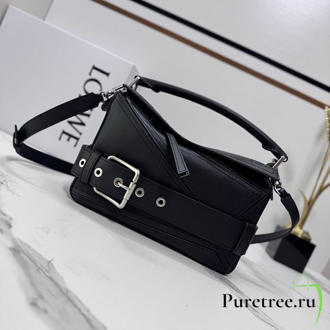 LOEWE | Small Puzzle Biker bag in shiny calfskin Black - 1