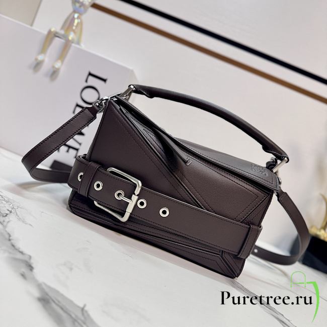 LOEWE | Small Puzzle Biker bag in shiny calfskin Brown - 1