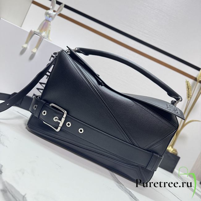 LOEWE | Large Puzzle Biker bag in shiny calfskin Black - 1