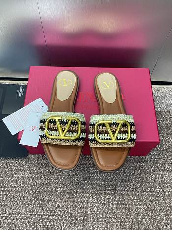 Valentino Logo Metal Buckle Block Sandals 