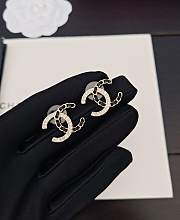 Chanel black leather diamond cc earrings 01 - 1