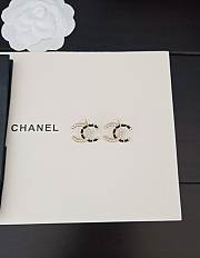 Chanel black leather diamond cc earrings 01 - 5