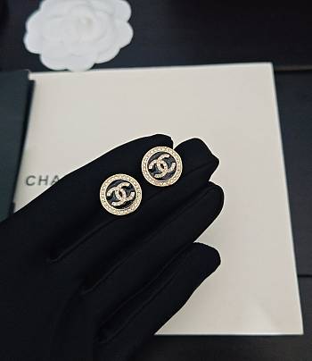 Chanel black leather diamond cc earrings 02