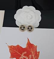 Chanel black leather diamond cc earrings 02 - 4