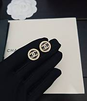 Chanel black leather diamond cc earrings 02 - 2