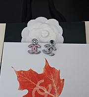 Chanel gun black and white diamond pink cc earrings - 5