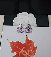 Chanel gun black and white diamond pink cc earrings - 3