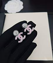 Chanel gun black and white diamond pink cc earrings - 2