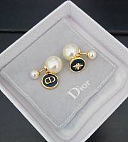 Dior large and small pearl black round CD earrings - 2