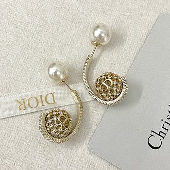 Dior Pearl Hollow Rhinestone Flower Ball Earrings