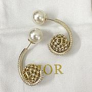 Dior Pearl Hollow Rhinestone Flower Ball Earrings - 3