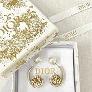 Dior Pearl Hollow Rhinestone Flower Ball Earrings - 2