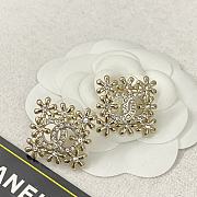 Chanel Gold Flower Hollow Double C Square Stud Earrings - 1