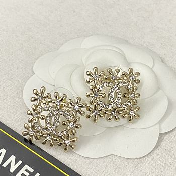 Chanel Gold Flower Hollow Double C Square Stud Earrings