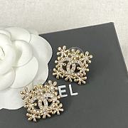 Chanel Gold Flower Hollow Double C Square Stud Earrings - 6