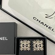 Chanel Gold Flower Hollow Double C Square Stud Earrings - 5