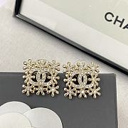 Chanel Gold Flower Hollow Double C Square Stud Earrings - 4