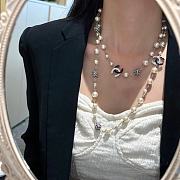 Chanel Black and White Rhinestone Double C Pearl Sweater Necklace - 5