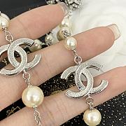 Chanel Black and White Rhinestone Double C Pearl Sweater Necklace - 4