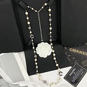 Chanel Black and White Rhinestone Double C Pearl Sweater Necklace - 3