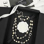 Chanel Black and White Rhinestone Double C Pearl Sweater Necklace - 2