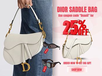 Dior Saddle Bag With Strap White Grained Calfskin 25.5 cm