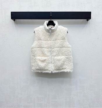 Moncler Teddy Plush Zipper Down Vest In White