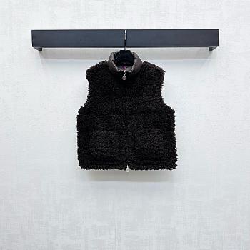Moncler Teddy Plush Zipper Down Vest In Brown