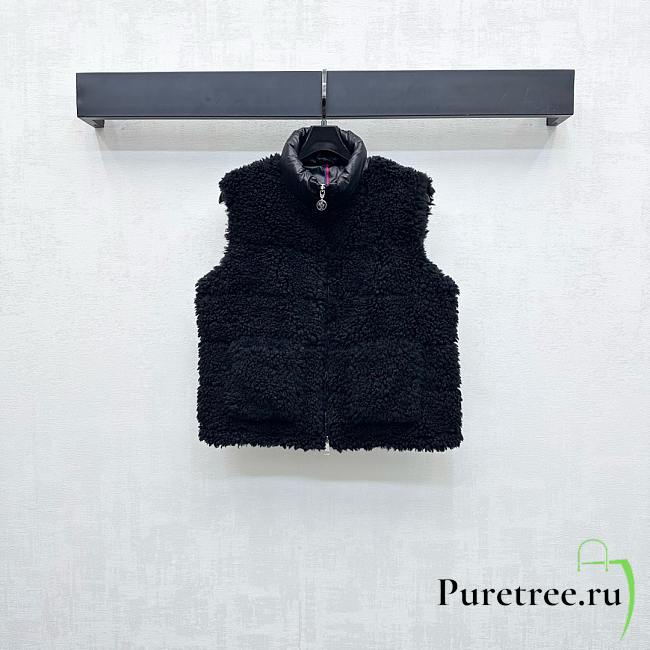 Moncler Teddy Plush Zipper Down Vest In Black - 1