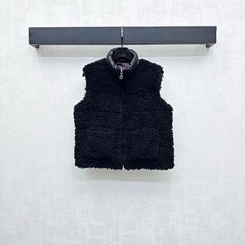 Moncler Teddy Plush Zipper Down Vest In Black
