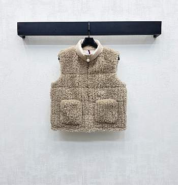 Moncler Teddy Plush Zipper Down Vest In Beige