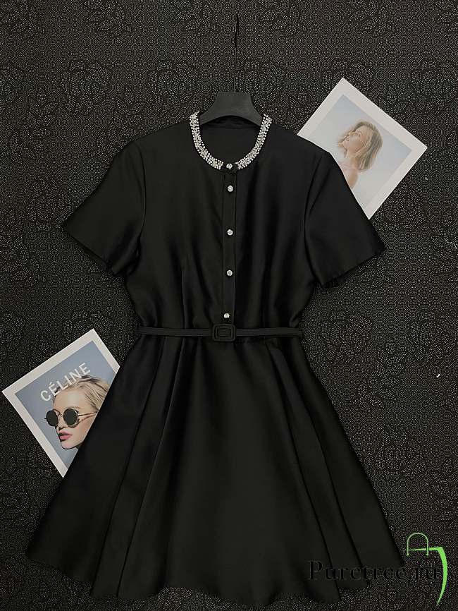 Chanel Pleated Silk and Wool Dress In Black - 1
